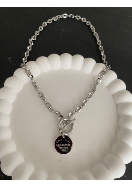 Ucu Geçirmeli Kalın Zincir Choker Çelik Kolye