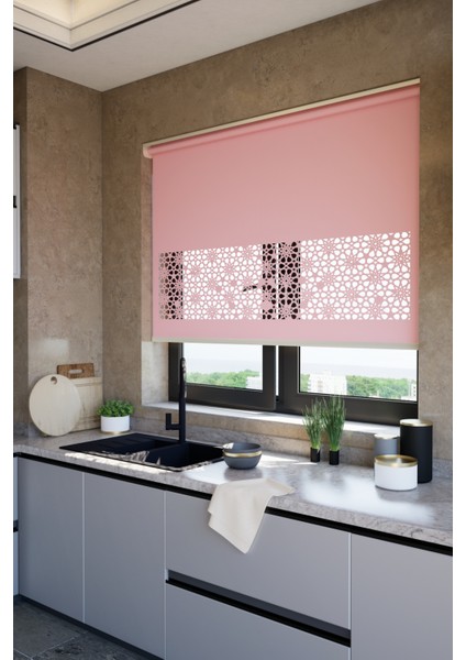 Lazer Kesim Mat Stor Perde, Lazer Kesimli Klasik Serisi, C-101006 Gül Kurusu Renk