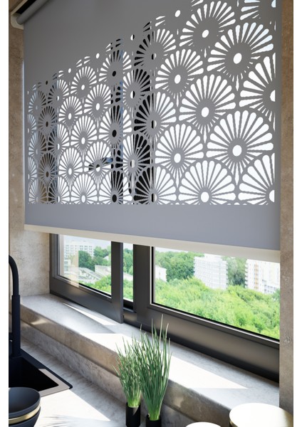 Lazer Kesim Mat Stor Perde, Lazer Kesimli Modern Serisi, M-121004 Antrasit Renk fiyatları