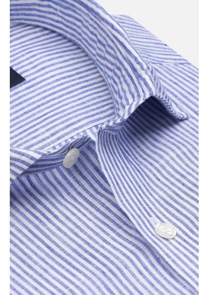 Erkek Gömlek Slim Fit Çizgili Pamuk Keten fırsatları