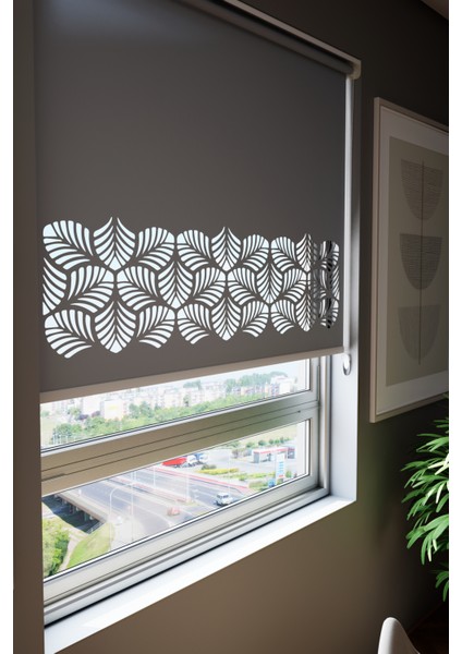 Lazer Kesim Mat Stor Perde, Lazer Kesimli Modern Serisi, M-151004 Antrasit Renk fiyatları