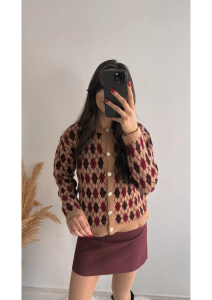 Dore Küçük Baklava Hırka Açık Kahve Kırmızı Renkli modelleri