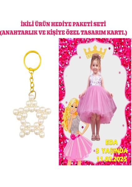 Kişiye Özel Resimli Baskı Kartı ve Anahtarlık Seti. 5 Adet Barbie Barbi Bebek Partisi Baby Sower 1 Yaş Çocuk Doğum Günü Sünnet Mevlit.