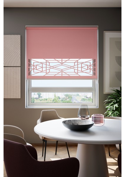 Lazer Kesim Mat Stor Perde, Lazer Kesimli Klasik Serisi, C-9006 Gül Kurusu Renk