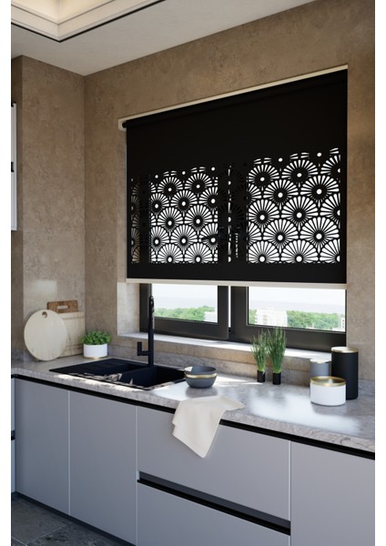 Lazer Kesim Mat Stor Perde, Lazer Kesimli Modern Serisi, M-121008 Siyah Renk