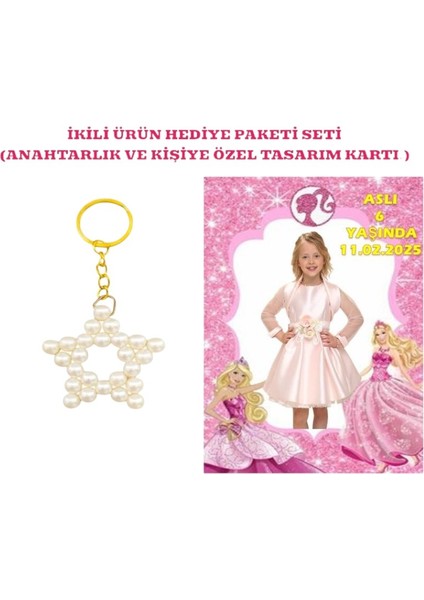 Kişiye Özel Resimli Baskı Kartı ve Anahtarlık Seti. 5 Adet Barbie Barbi Bebek Partisi Baby Sower 1 Yaş Çocuk Doğum Günü Sünnet Mevlit.