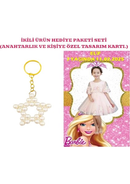 Kişiye Özel Resimli Baskı Kartı ve Anahtarlık Seti. 5 Adet Barbie Barbi Bebek Partisi Baby Sower 1 Yaş Çocuk Doğum Günü Sünnet Mevlit.