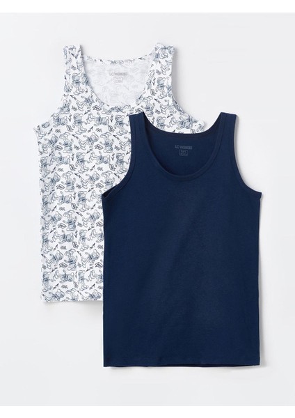 Lcw Kids Beyaz Baskılı Bisiklet Yaka Erkek Çocuk Atlet 2'li