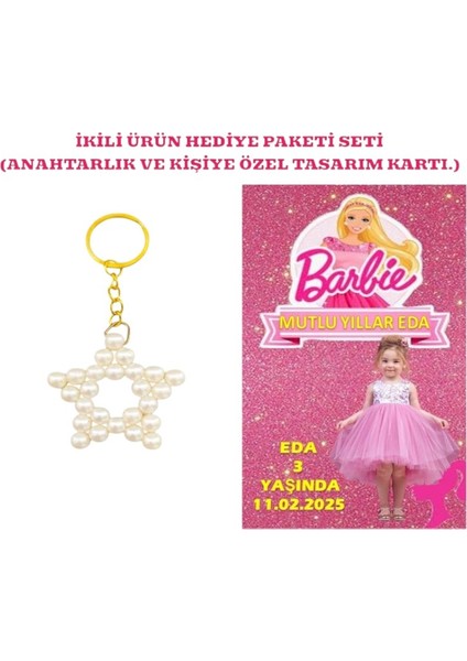 Kişiye Özel Resimli Baskı Kartı ve Anahtarlık Seti. 5 Adet Barbie Barbi Bebek Partisi Baby Sower 1 Yaş Çocuk Doğum Günü Sünnet Mevlit.