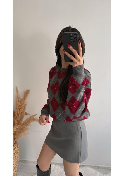 Cotes Küçük Baklava Kazak Gri Bordo modelleri