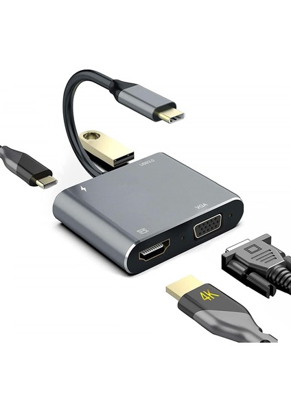 , 4in1 Type-C USB 3.1 HDMI Çevirici Dönüştürücü Hub. 4K UHD