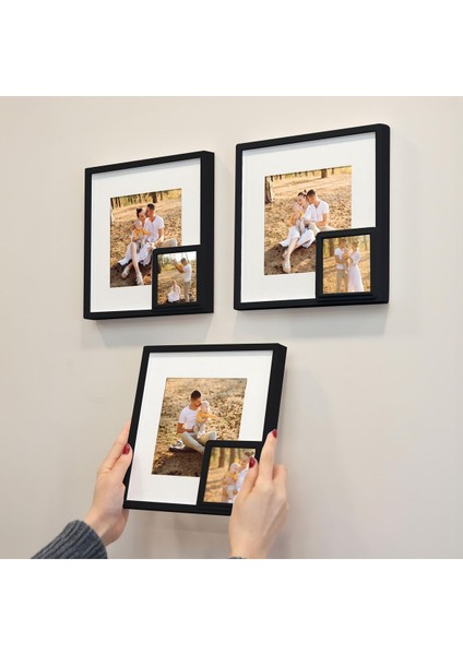 Yapışkanlı Yavrulu Sök-Tak Paspartulu Siyah 21 x 21 cm Kare Fotoğraf Çerçevesi - 3'lü Paket