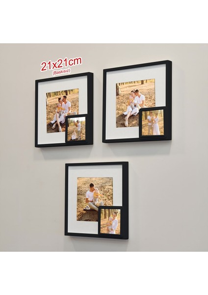 Yapışkanlı Yavrulu Sök-Tak Paspartulu Siyah 21 x 21 cm Kare Fotoğraf Çerçevesi - 3'lü Paket fiyatları