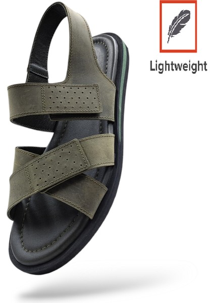 Olite H2515 Hafif Tasarım Konfor Deri Haki Yeşil Erkek Cırtlı Sandalet fiyatları