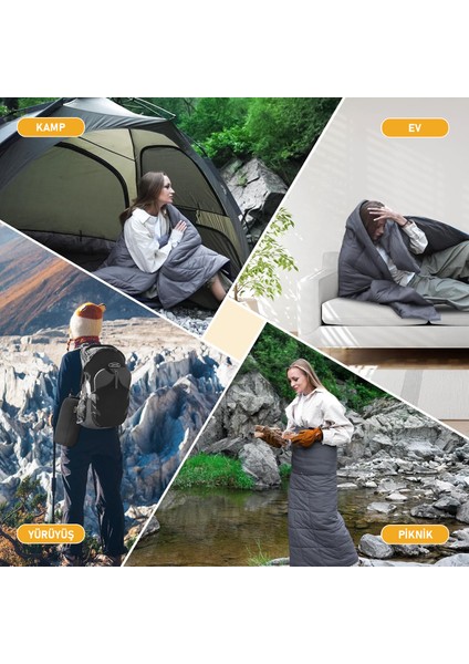 Kamp Battaniyesi, Seyahat Yorganı, Dış Mekan Kamp Outdoor Şal, Battaniye 175-135 cm Siyah