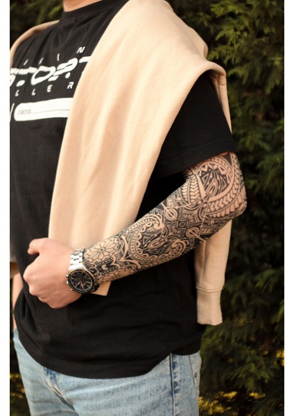 Giyilebilir Maori Desenli Kol Dövmesi 3D Baskılı Tattoo
