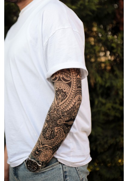 Giyilebilir Maori Desenli Kol Dövmesi 3D Baskılı Tattoo
