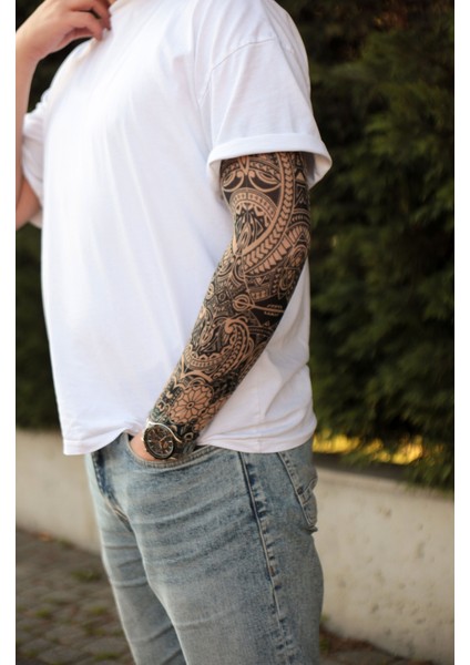 Giyilebilir Maori Desenli Kol Dövmesi 3D Baskılı Tattoo