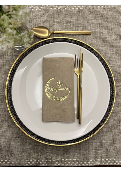 Gold Yaldızlı Kraft Ay Desenli Iyi Bayramlar Peçete 16 Adet