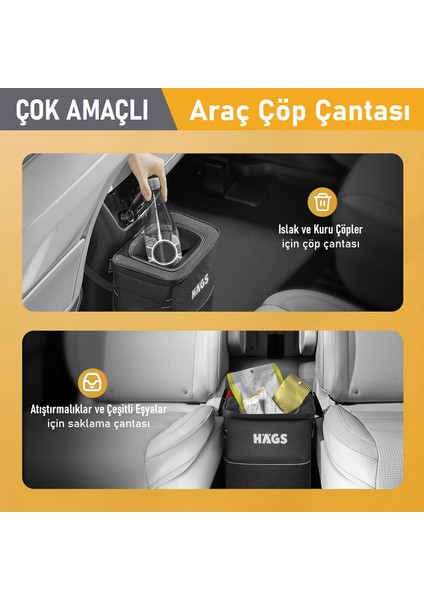 Araç Çöp Kovası, Araba Çöp Kutusu Araç Organizer Çanta Araç Içi Oto Çöp Çantası 8 Lt Gri