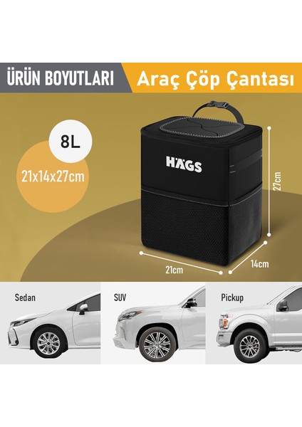 Araç Çöp Kovası, Araba Çöp Kutusu Araç Organizer Çanta Araç Içi Oto Çöp Çantası 8 Lt Gri