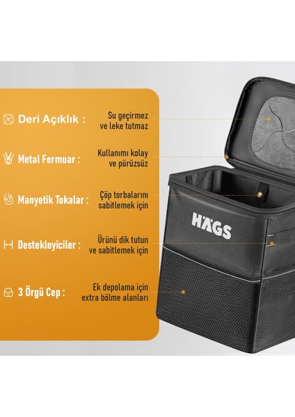 Araç Çöp Kovası, Araba Çöp Kutusu Araç Organizer Çanta Araç Içi Oto Çöp Çantası 8 Lt Gri