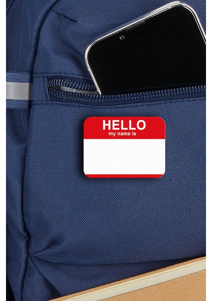 Hello - Isimlik Pin - Rozet - Ahşap - Broş - Yaka Çanta Aksesuar