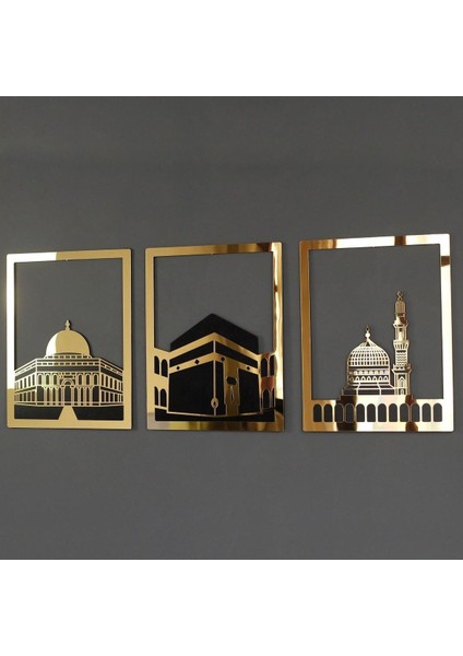 Mescid-I Aksa Mescid-I Haram & Mescid-I Nebevi Kare 3'lü Set Islami Dekor
