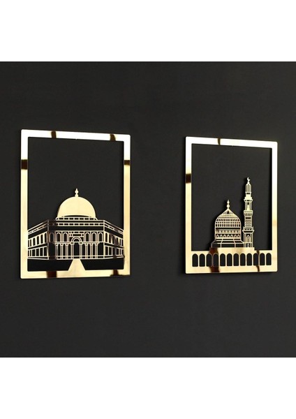Mescid-I Aksa Mescid-I Haram & Mescid-I Nebevi Kare 3'lü Set Islami Dekor