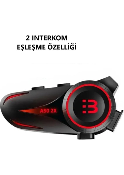 A50-2X 2025 Model 2 Kişi Bağlantılı Bluetooth V5.3 Motosiklet Kask Kulaklık Rgb Renkli Interkom
