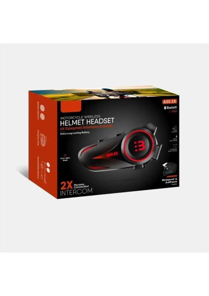 A50-2X 2025 Model 2 Kişi Bağlantılı Bluetooth V5.3 Motosiklet Kask Kulaklık Rgb Renkli Interkom