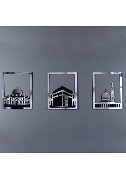 Mescid-I Aksa, Mescid-I Haram & Mescid-I Nebevi Kare 3'lü Set Islami Dekor