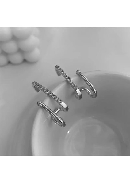 Vip Çift Görünümlü Küpe Silver Renk