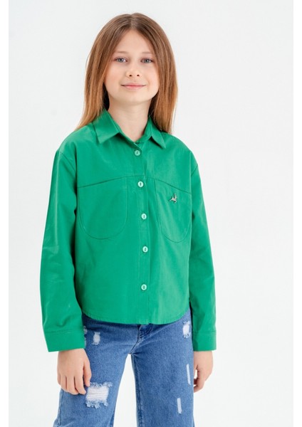 Kız Çocuk Asimetrik Cepli Gömlek 3123