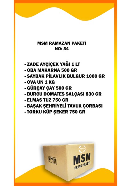 Ramazan Ekonomik Erzak Gıda Paketi NO 34 (9 Parça) modelleri