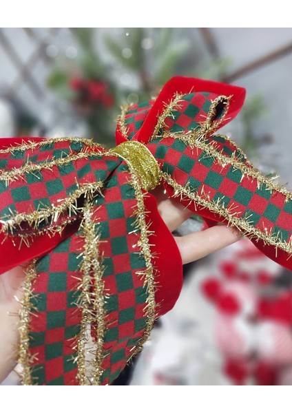 Büyük Kırmızı Yeşil Kadife Fiyonk 25 cm 1 Adet, Yılbaşı, Yılbaşı Süsü, Saç Aksesuar