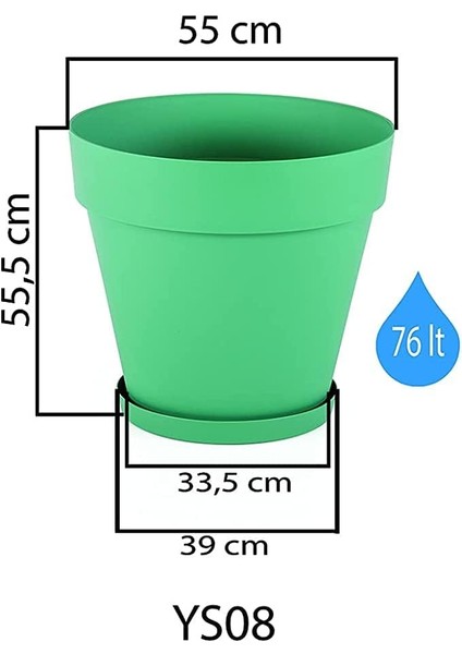 YS08 Yalı Saksı Drenaj Aparatlı Tabaklı Dekoratif Saksı 55CM, 76 Litre Mocha