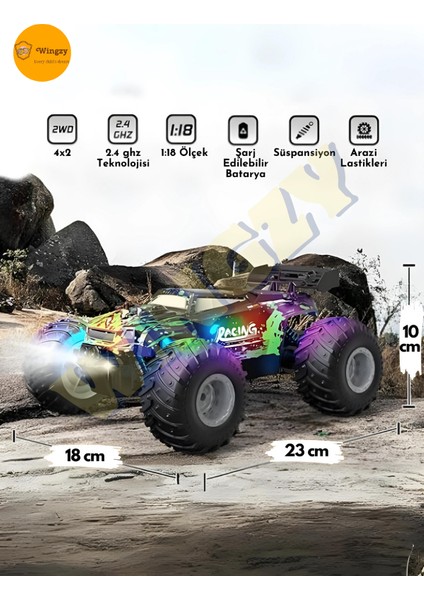 Uzaktan Kumandalı Full Fonksiyon Şarjlı Işıklı Drift Özelikli 4x2 20 Km Hız Of Road Araba