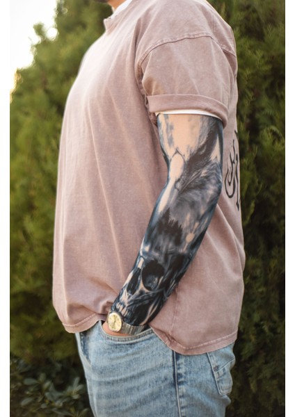 Giyilebilir Kurukafa ve Kartal Kol Dövmesi 3D Baskılı Tattoo