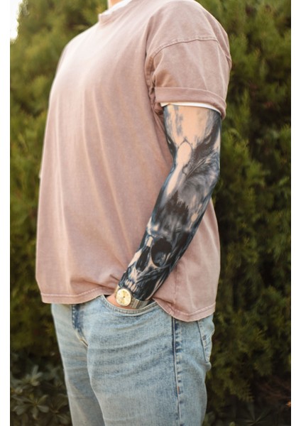 Giyilebilir Kurukafa ve Kartal Kol Dövmesi 3D Baskılı Tattoo