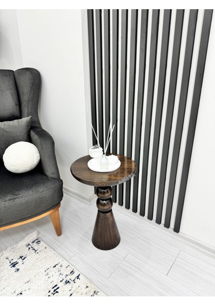 Ahşap Tekli Mantar Yan Sehpa Modern Ceviz Renk Fiskos Çiçeklik
