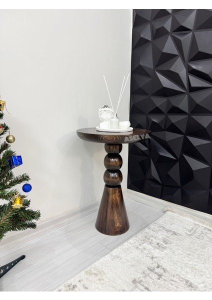 Ahşap Tekli Mantar Yan Sehpa Modern Ceviz Renk Fiskos Çiçeklik