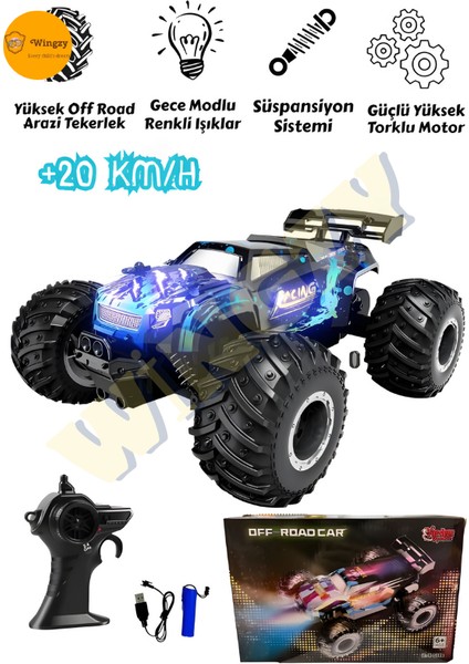 Uzaktan Kumandalı Full Fonksiyon Şarjlı Işıklı Drift Özelikli 4x2 20 Km Hız Of Road Araba
