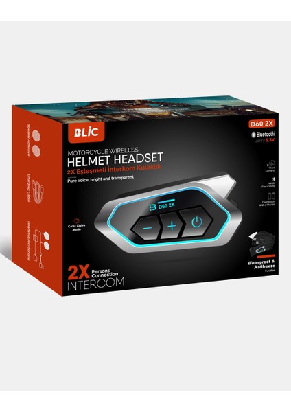 D60 2 Interkom Eşleşme Özellikli Motosiklet Kask Kulaklığı Bluetooth Intercom Rgb Işıklı fiyatları
