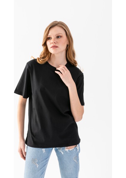 Unisex T-Shirt, Kısa Kollu Oversize T-Shirt, Pamuklu Siyah Bisiklet Yaka Oversize Tişört, Kadın Tişört, Erkek Tişört.