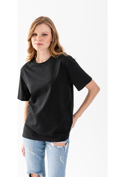 Unisex T-Shirt, Kısa Kollu Oversize T-Shirt, Pamuklu Siyah Bisiklet Yaka Oversize Tişört, Kadın Tişört, Erkek Tişört.