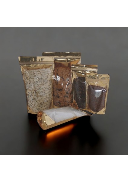 Şeffaf Gold Metalize Kilitli Doypack 130X225X7 mm 1000 Adet