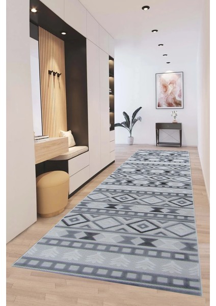 8397A Krem-Gri Bohem Modern Iskandinav Dokuma Halı Kesme Yolluk-Koridor-Antre-Yatak Odası-Mutfak-Hol