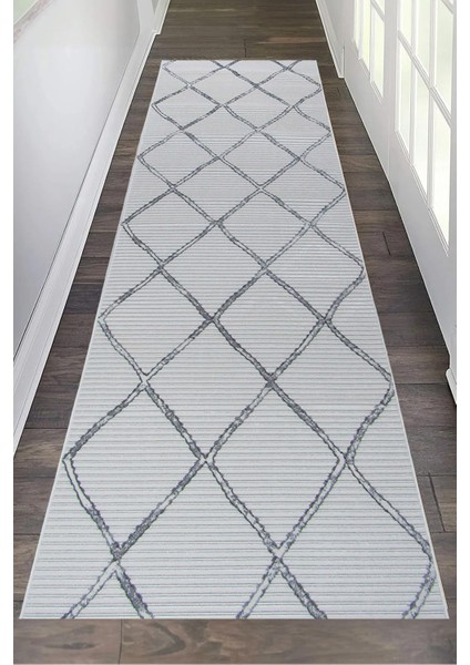 8363A Krem-Gri Bohem Modern Iskandinav Dokuma Halı Kesme Yolluk-Koridor-Antre-Yatak Odası-Mutfak-Hol