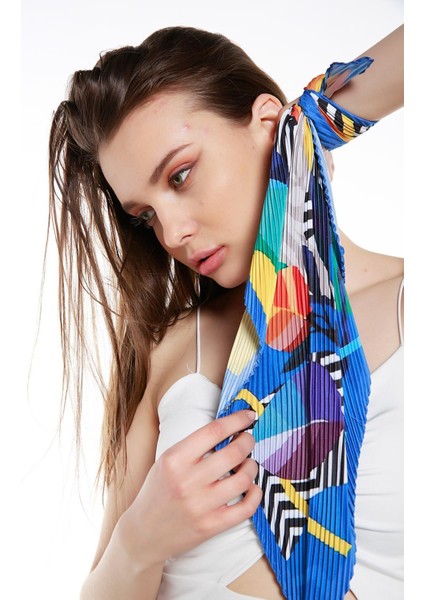 13741-1 Mix Desenli Çok Renkli Pliseli Bandana Fular